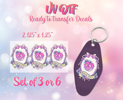 UV DTF Ready to Apply Keychain Transfers - Wicked Apple - Halloween Design Print - DIY Retro Motel Keychain Decal - Customizable