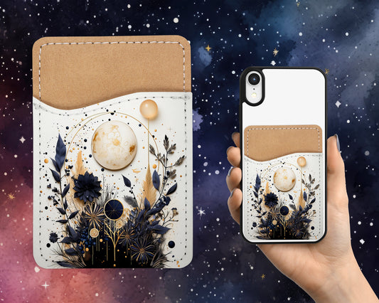 Midnight Abstract Design Phone Wallet - Adhesive PU Leather Card Holder for Phone - Custom Gift - Stick on Pocket - Card Caddy