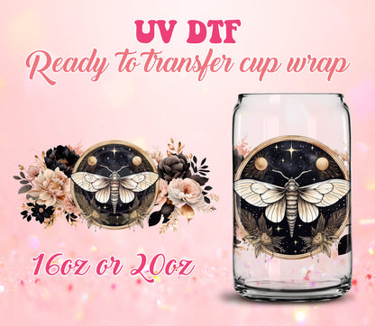 UV DTF Cup Wrap - Ready to Transfer  Black Esoteric Goth Design DIY 16oz and 20oz Prints - Libbey Glass Can - Customizable