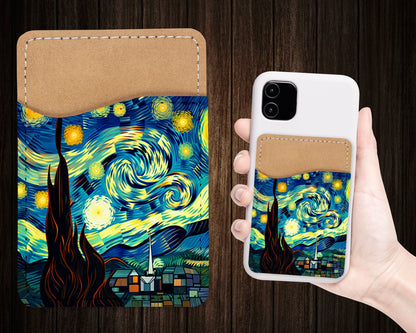 Starry Inspired Phone Wallet - Adhesive PU Leather Card Holder For Phone - Custom Gift - Stick on Pocket - Card Caddy