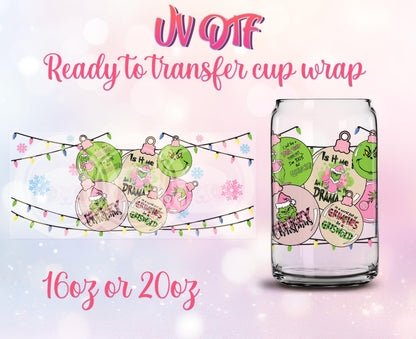 UV DTF Ready to Transfer Cup Wraps - Christmas Design DIY 16oz and 20oz Prints - Libbey Glass Can - Customizable