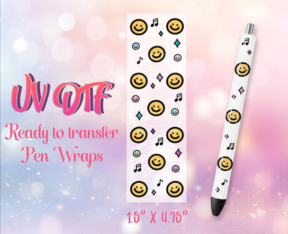 UV DTF Pen Wraps - Ready to Apply - Smileys Design Prints - DIY Pen Decal - Customizable