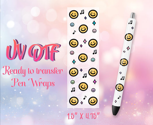 UV DTF Pen Wraps - Ready to Apply - Smileys Design Prints - DIY Pen Decal - Customizable