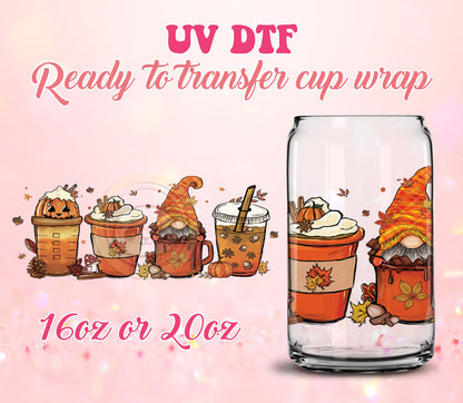 UV DTF Cup Wrap - Ready to Transfer  Cups | Fall | Halloween - Fall Gnome DIY 16oz and 20oz Prints - Libbey Glass Can - Customizable