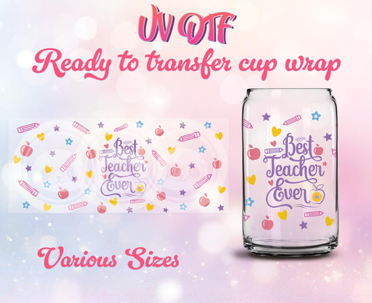 UV DTF Cup Wrap - Ready to Transfer  Best Teacher Gift DIY 16oz and 20oz Prints - Libbey Glass Can - Customizable
