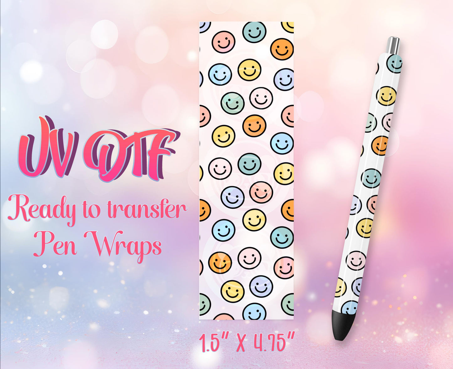 UV DTF Pen Wraps - Ready to Apply - Smileys Design Prints - DIY Pen Decal - Customizable