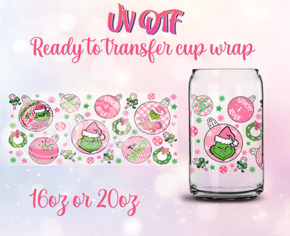 UV DTF Ready to Transfer Cup Wraps - Christmas Design DIY 16oz and 20oz Prints - Libbey Glass Can - Customizable