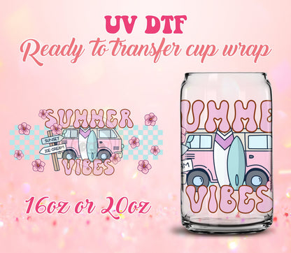 UV DTF Cup Wrap - Ready to Transfer  Summer Vibes - Summertime DIY 16oz and 20oz Prints - Libbey Glass Can - Customizable