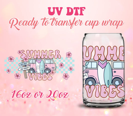 UV DTF Cup Wrap - Ready to Transfer  Summer Vibes - Summertime DIY 16oz and 20oz Prints - Libbey Glass Can - Customizable