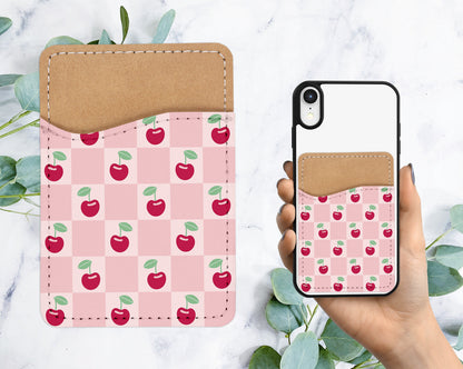 Cherries Phone Wallet - Adhesive PU Leather Card Holder for Phone - Custom Gift - Stick on Pocket - Card Caddy