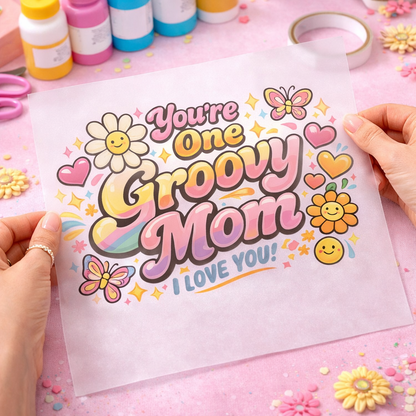 Groovy Mom DTF Transfer - Retro Mom Shirt Design - Mother’s Day Heat Transfer - Colorful Mama Graphic - Ready to Press DTF Decal