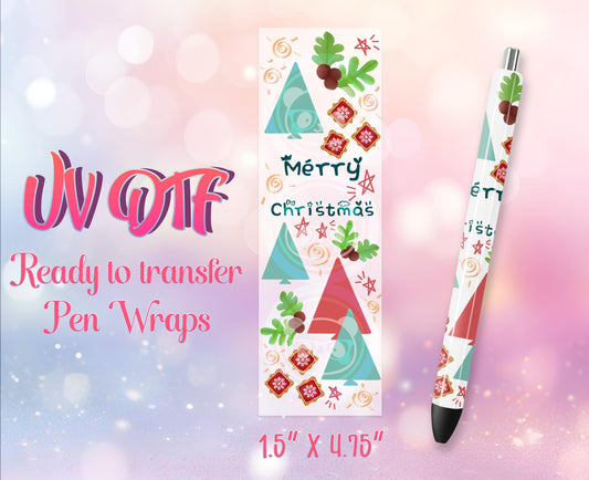 UV DTF Pen Wraps - Ready to Apply - Merry Christmas Design Prints - DIY Pen Decal - Customizable
