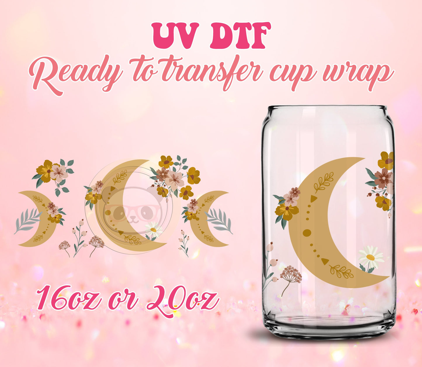 UV DTF Cup Wrap - Ready to Transfer  Esoteric Moon DIY 16oz and 20oz Prints - Libbey Glass Can - Customizable