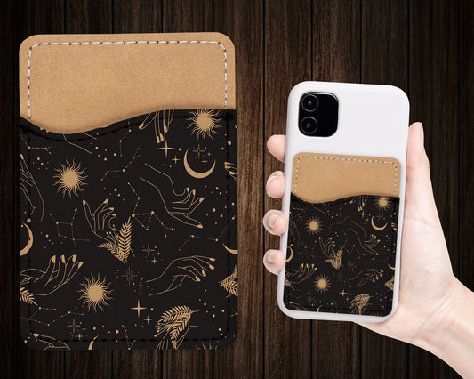 Dark Esoteric Phone Wallet - Gothic Adhesive PU Leather Card Holder For Phone - Custom Gift - Stick on Pocket - Card Caddy