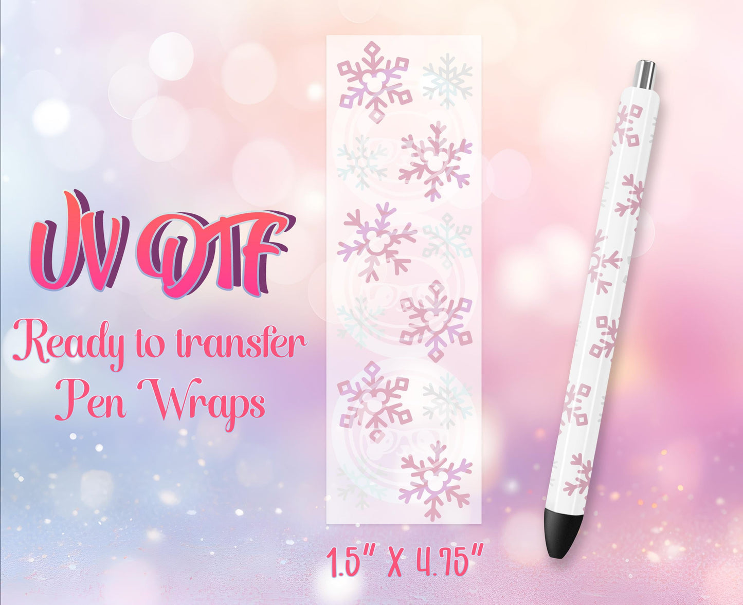 UV DTF Pen Wraps - Ready to Apply - Cute Christmas Snowflake Design Prints - DIY Pen Decal - Customizable