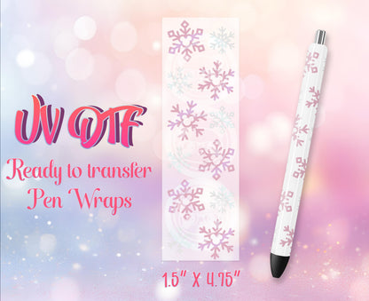 UV DTF Pen Wraps - Ready to Apply - Cute Christmas Snowflake Design Prints - DIY Pen Decal - Customizable
