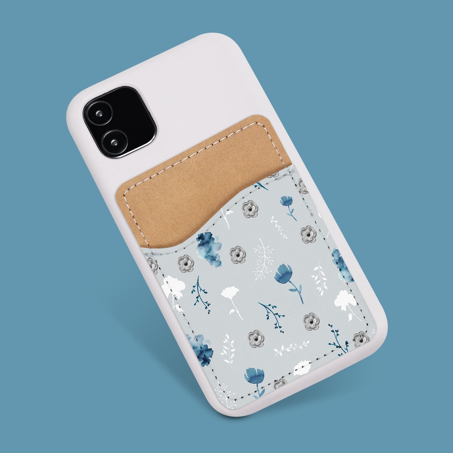 Flower Pattern Phone Wallet - Adhesive PU Leather Card Holder For Phone  - Custom Gift - Stick on Pocket - Card Caddy