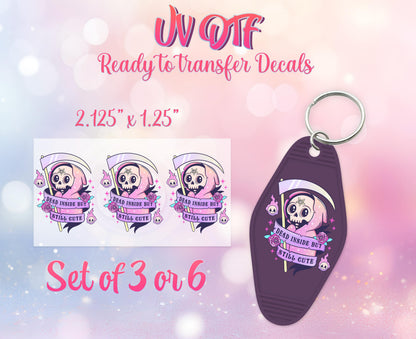 UV DTF Ready to Apply Keychain Transfers - Dead Inside But Still Cute Halloween Design Print - DIY Retro Motel Keychain Decal - Customizable