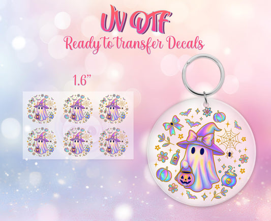 UV DTF Ready to Apply Keychain Transfers - Holographic Ghost Design - Halloween Design Prints - Acrylic MDF keychain Decal - Customizable