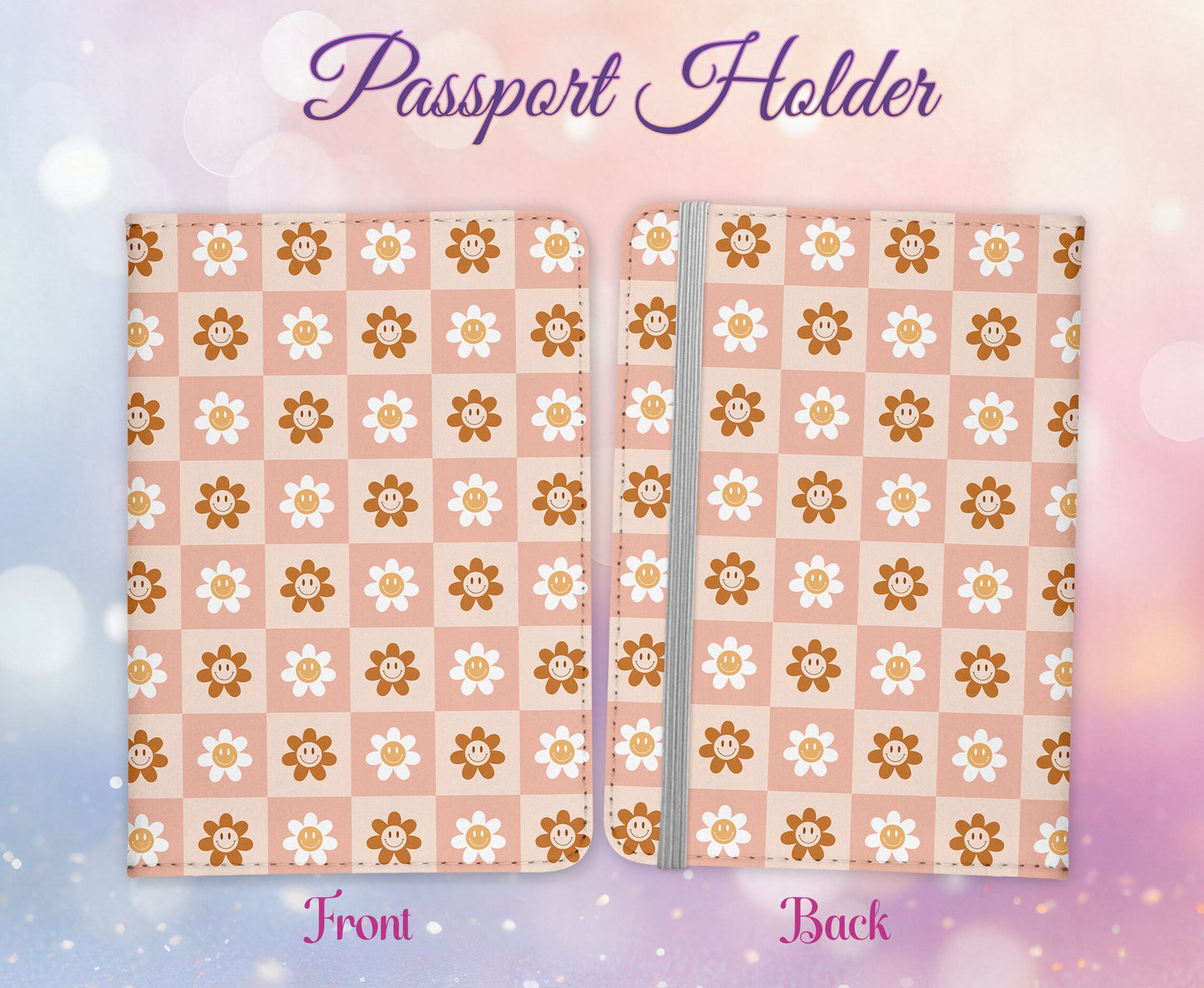 Retro Groovy Flower Design Passport Cover - 70s 80s PU Leather Wallet Card Holder For Document - Custom Gift