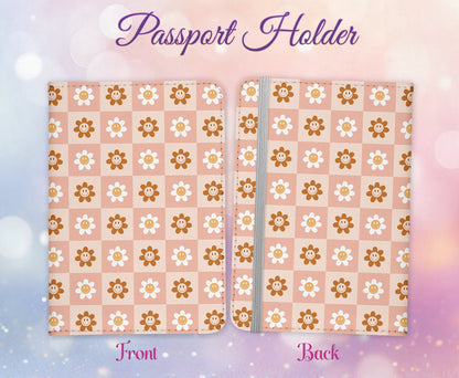 Retro Groovy Flower Design Passport Cover - 70s 80s PU Leather Wallet Card Holder For Document - Custom Gift