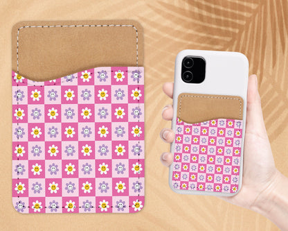 Lavender Retro Design Phone Wallet - 70s 80s Groovy Adhesive PU Leather Card Holder For Phone - Custom Gift - Stick on Pocket - Card Caddy