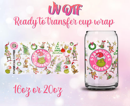 UV DTF Ready to Transfer Cup Wraps - Christmas Design DIY 16oz and 20oz Prints - Libbey Glass Can - Customizable