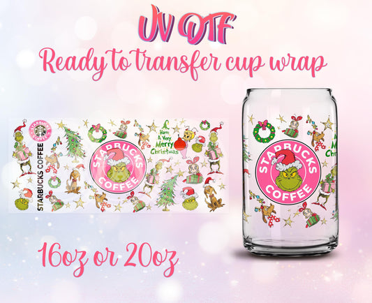 UV DTF Ready to Transfer Cup Wraps - Christmas Design DIY 16oz and 20oz Prints - Libbey Glass Can - Customizable