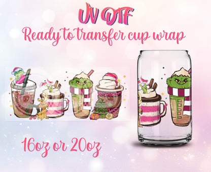UV DTF Ready to Transfer Cup Wraps - Christmas Design DIY 16oz and 20oz Prints - Libbey Glass Can - Customizable