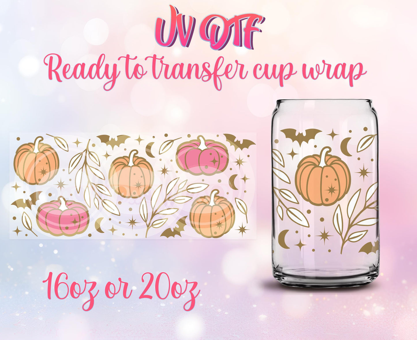UV DTF Cup Wrap - Ready to Transfer - Cute - Fall - Halloween - Pumpkin DIY 16oz and 20oz Prints - Libbey Glass Can - Customizable