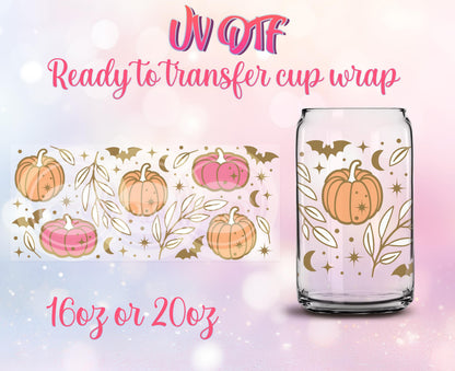 UV DTF Cup Wrap - Ready to Transfer - Cute - Fall - Halloween - Pumpkin DIY 16oz and 20oz Prints - Libbey Glass Can - Customizable