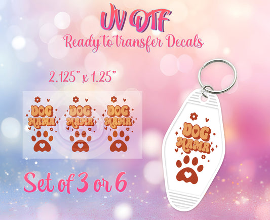 UV DTF Ready to Apply Keychain Transfers - Dog Mom Design Prints - DIY Retro Motel Keychain Decal - Customizable