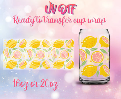 UV DTF Cup Wrap - Ready to Transfer  Lemons and Daisies DIY 16oz and 20oz Prints - Libbey Glass Can - Customizable