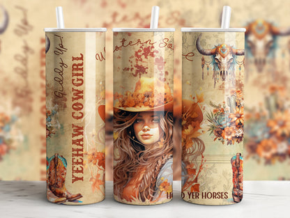 Yeehaw Cowgirl - Western Country Design 20oz Skinny Tumbler - Custom Design Travel Mug - Personalized Gift