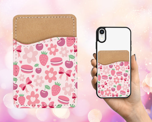 Cute Macaroons Phone Wallet - Adhesive PU Leather Card Holder for Phone - Custom Gift - Stick on Pocket - Card Caddy