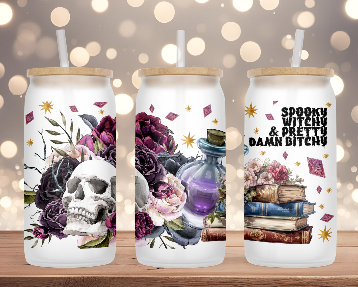 UV DTF Cup Wrap - Ready to Transfer  Spooky Witchy Design DIY 16oz and 20oz Prints - Libbey Glass Can - Customizable