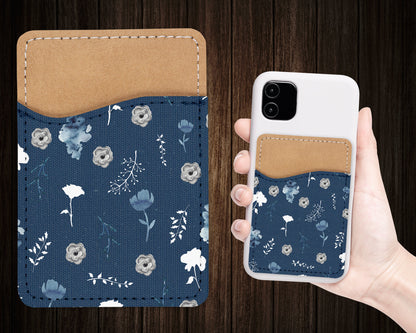Flower Pattern Phone Wallet - Adhesive PU Leather Card Holder For Phone  - Custom Gift - Stick on Pocket - Card Caddy