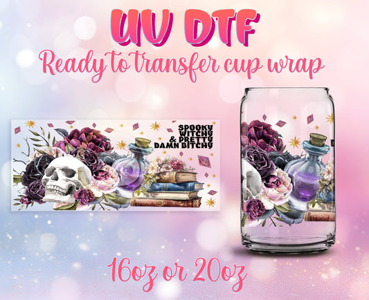UV DTF Cup Wrap - Ready to Transfer  Spooky Witchy Design DIY 16oz and 20oz Prints - Libbey Glass Can - Customizable