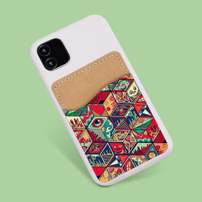 Geometric Abstract Art Pattern Phone Wallet - Adhesive PU Leather Card Holder For Phone  - Custom Gift - Stick on Pocket - Card Caddy