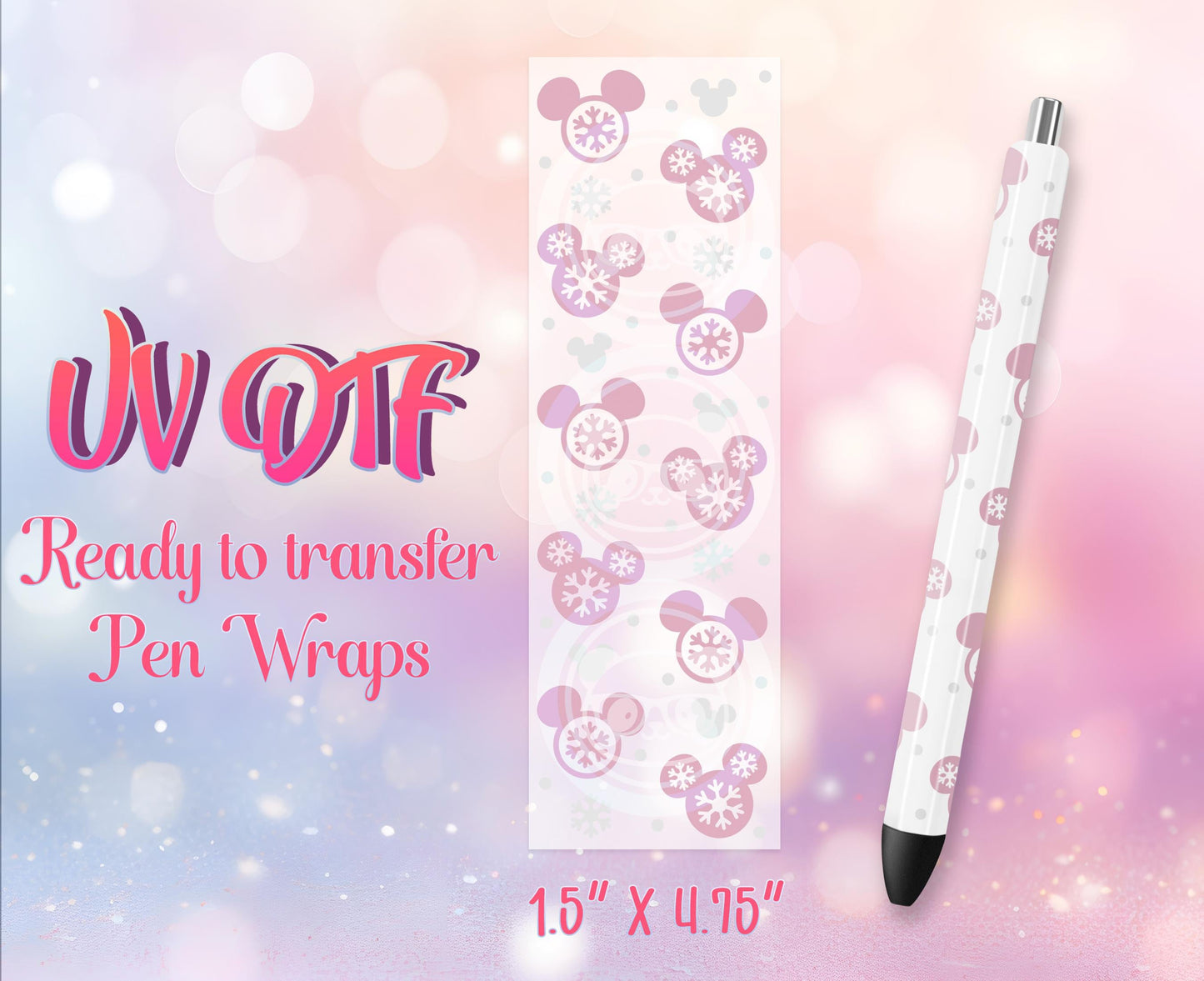 UV DTF Pen Wraps - Ready to Apply - Cute Christmas Mouse Design Prints - DIY Pen Decal - Customizable