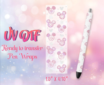 UV DTF Pen Wraps - Ready to Apply - Cute Christmas Mouse Design Prints - DIY Pen Decal - Customizable