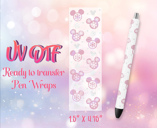 UV DTF Pen Wraps - Ready to Apply - Cute Christmas Mouse Design Prints - DIY Pen Decal - Customizable