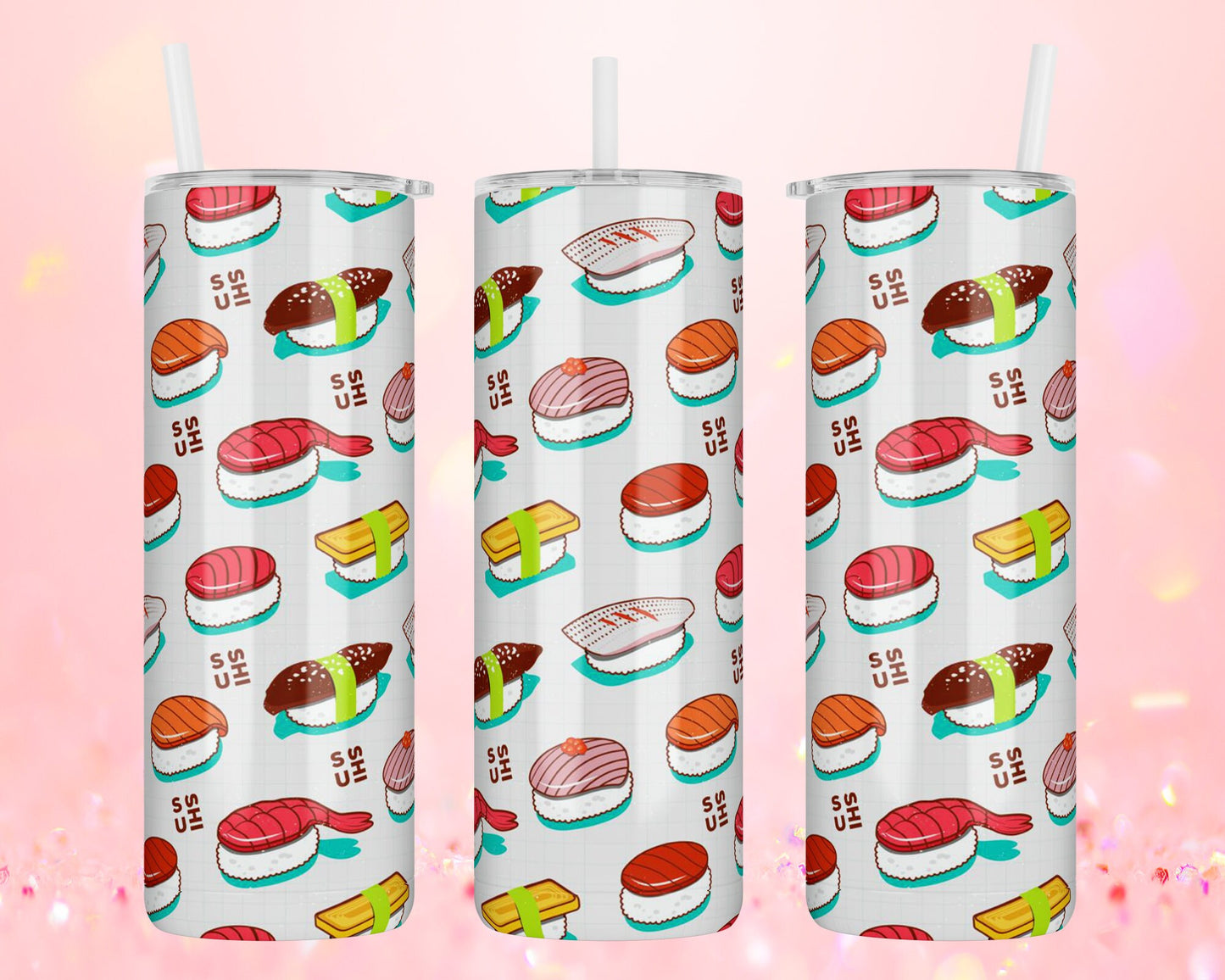 Kawaii Sushi Bottle Tumbler – 20oz Skinny Tumbler | Personalized Cute Cup | Custom Name Gift