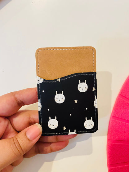 Kawaii Bunny and Bears Design Phone Wallet - Adhesive PU Leather Card Holder For Phone - Cute Custom Gift - Stick on Pocket - Card Caddy