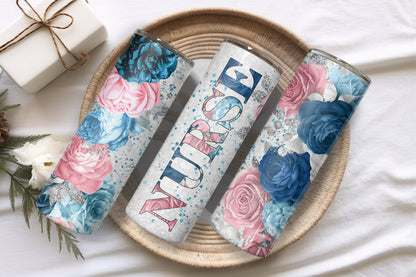 Nurse - Flower Design 20oz Skinny Tumbler - Custom Design Travel Mug - Personalized Gift