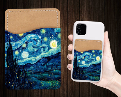 Starry Inspired Phone Wallet - Adhesive PU Leather Card Holder For Phone - Custom Gift - Stick on Pocket - Card Caddy
