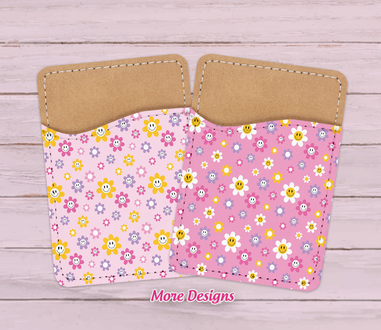 Lavender Retro Design Phone Wallet - 70s 80s Groovy Adhesive PU Leather Card Holder For Phone - Custom Gift - Stick on Pocket - Card Caddy