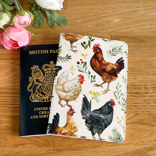 Hens Chickens Cute Design Passport Cover - PU Leather Wallet Card Holder For Document - Custom Gift