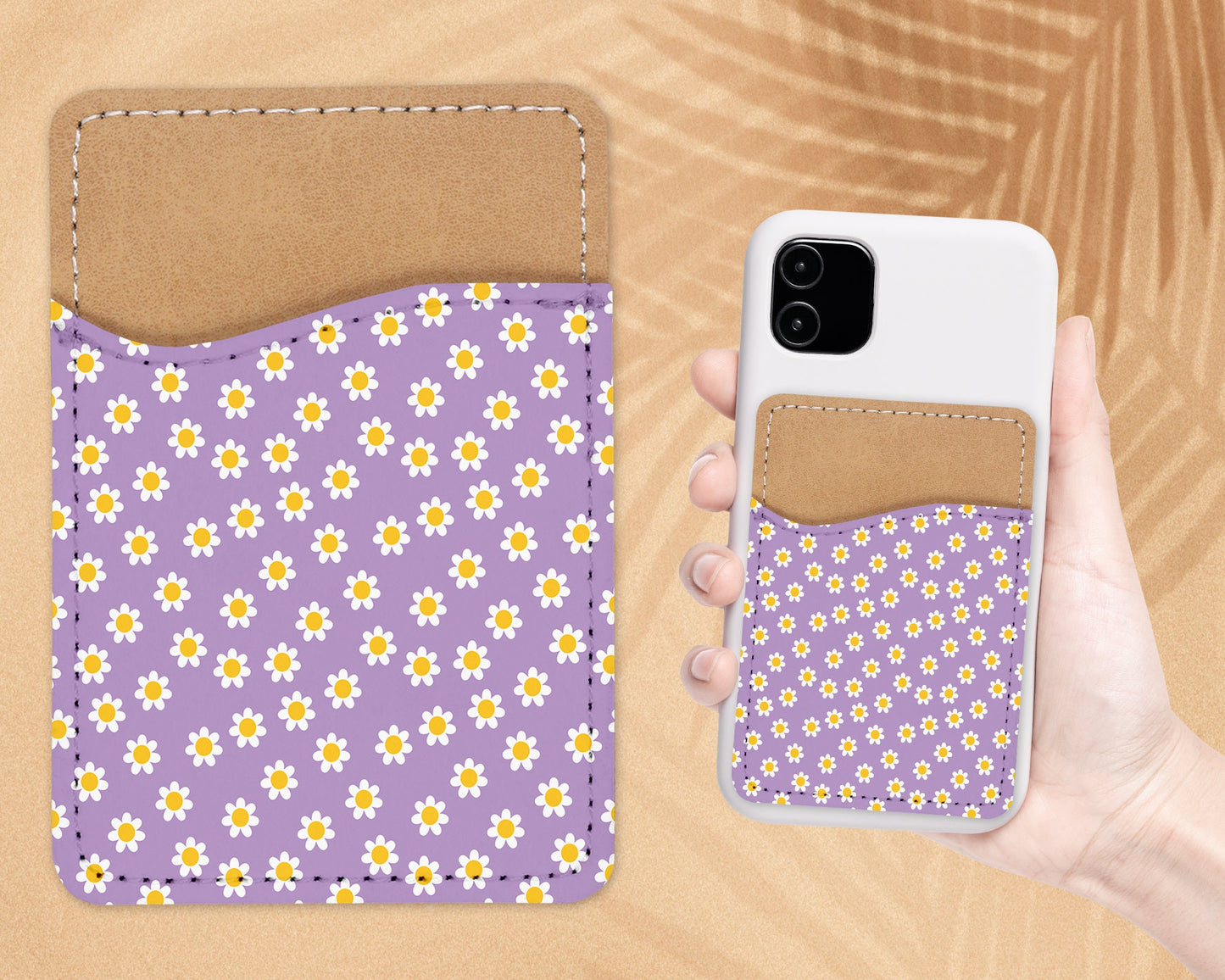 Lavender Retro Design Phone Wallet - 70s 80s Groovy Adhesive PU Leather Card Holder For Phone - Custom Gift - Stick on Pocket - Card Caddy
