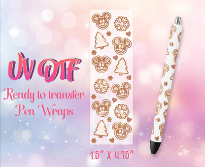 UV DTF Pen Wraps - Ready to Apply - Cute Christmas Mouse Design Prints - DIY Pen Decal - Customizable